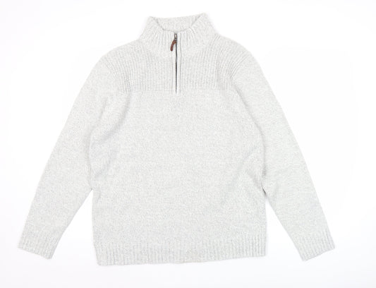 Tu Men’s Grey High Neck 1/2 Zip Chunky Knit Jumper Size L
