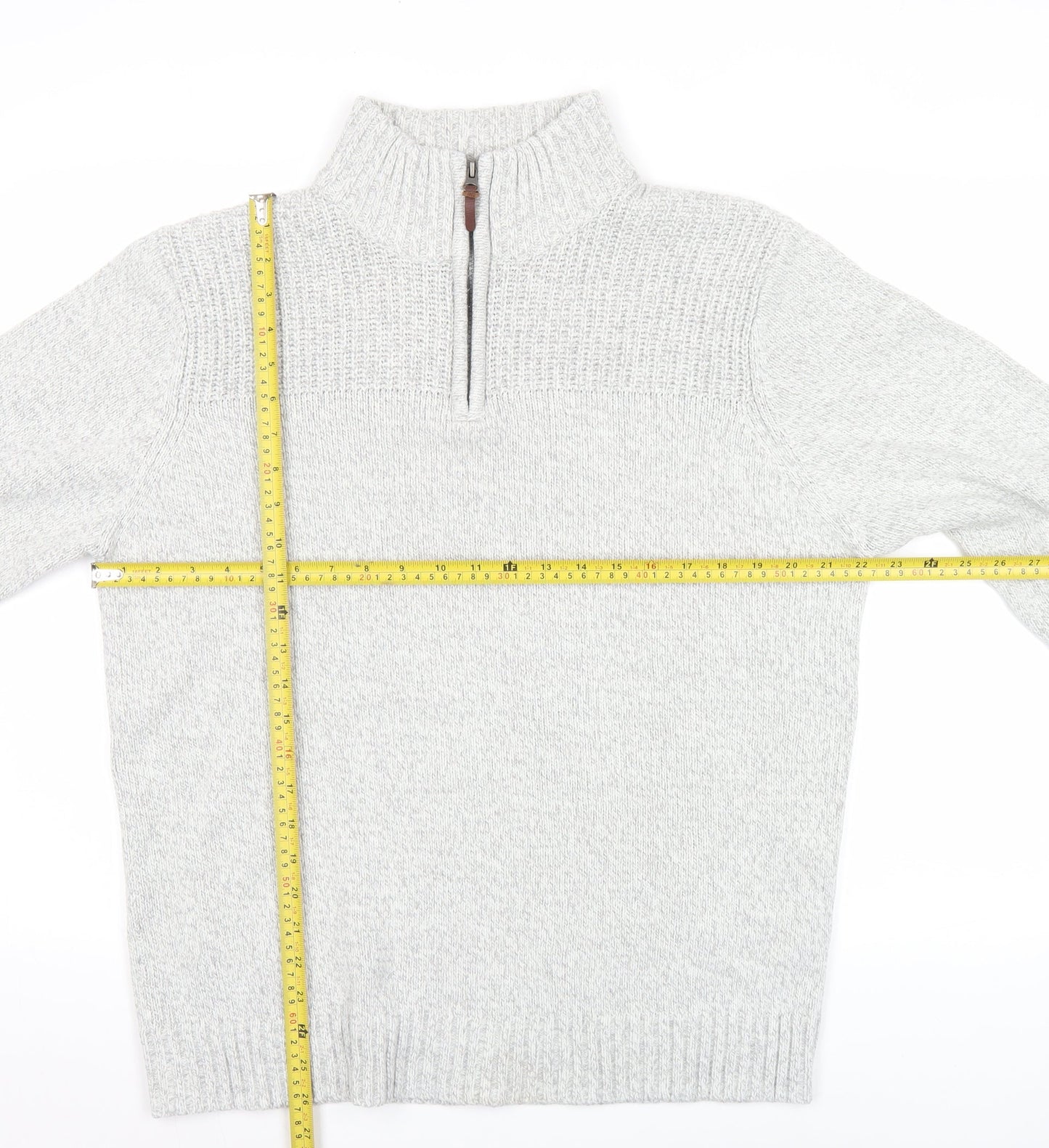 Tu Men’s Grey High Neck 1/2 Zip Chunky Knit Jumper Size L