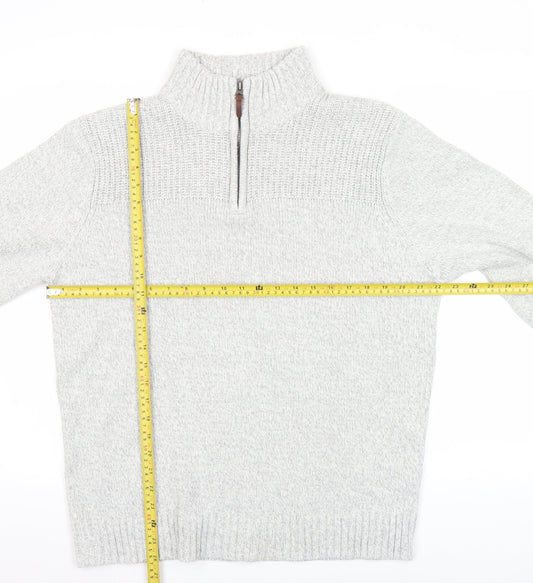 Tu Men’s Grey High Neck 1/2 Zip Chunky Knit Jumper Size L