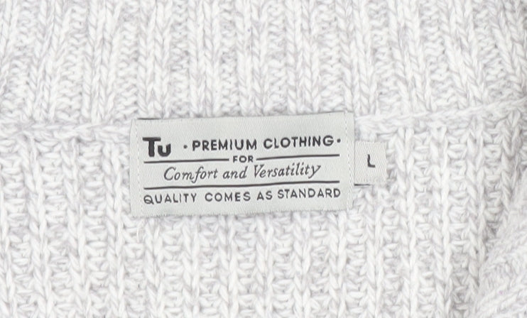 Tu Men’s Grey High Neck 1/2 Zip Chunky Knit Jumper Size L