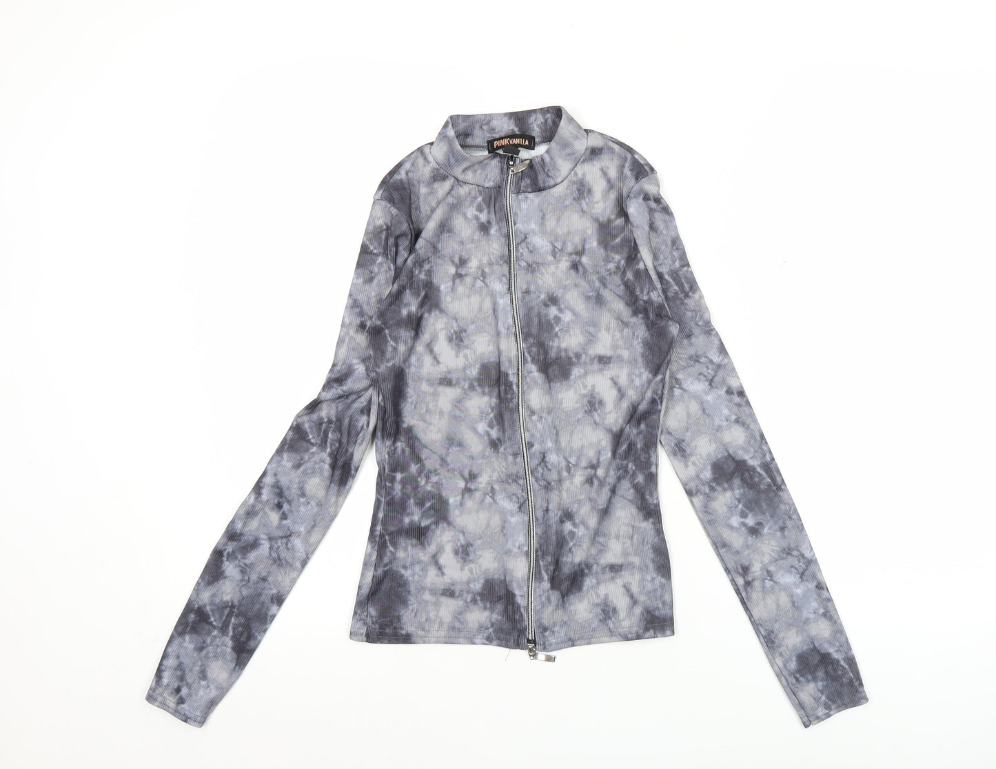Pink Vanilla Women’s Grey Tie-Dye Zip Long Sleeve Mock Neck Top S