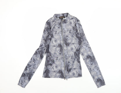 Pink Vanilla Women’s Grey Tie-Dye Zip Long Sleeve Mock Neck Top S
