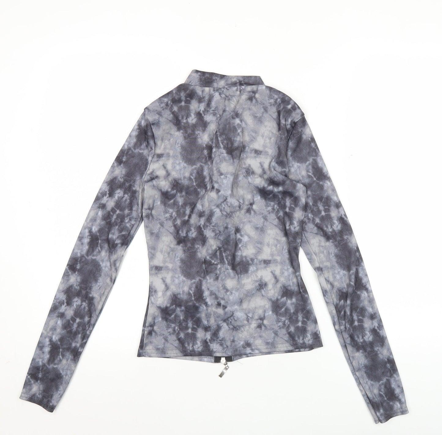 Pink Vanilla Women’s Grey Tie-Dye Zip Long Sleeve Mock Neck Top S