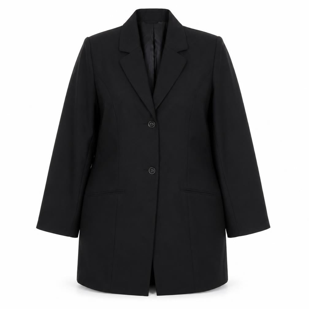 Front view of Fashion Plus women’s black, size UK 14, tailored formal suit jacket