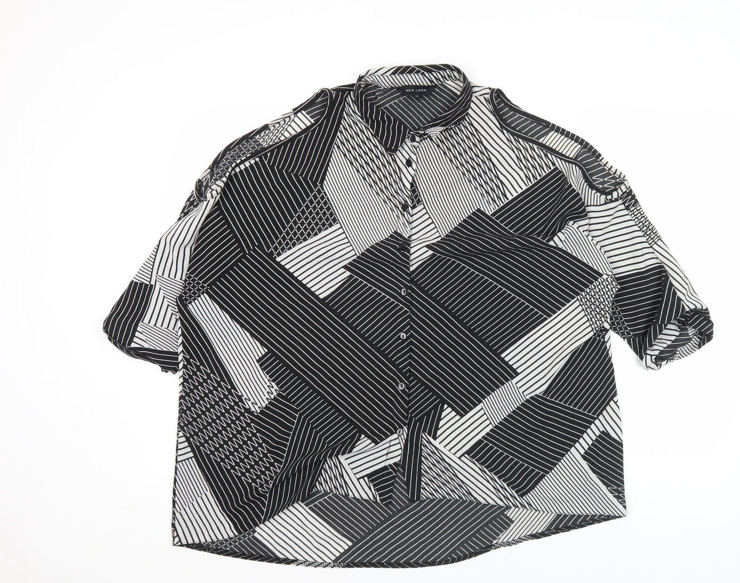 New Look Womens Black Geometric Cold Shoulder Button Up Shirt Size 12