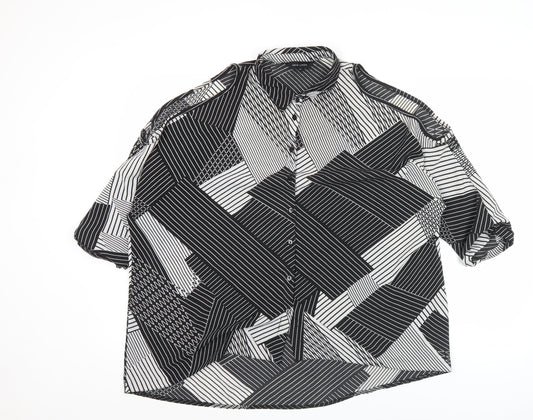 New Look Womens Black Geometric Cold Shoulder Button Up Shirt Size 12