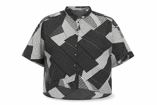 New Look Womens Black Geometric Cold Shoulder Button Up Shirt Size 12