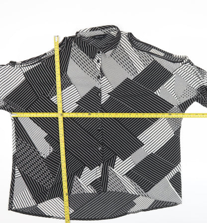 New Look Womens Black Geometric Cold Shoulder Button Up Shirt Size 12