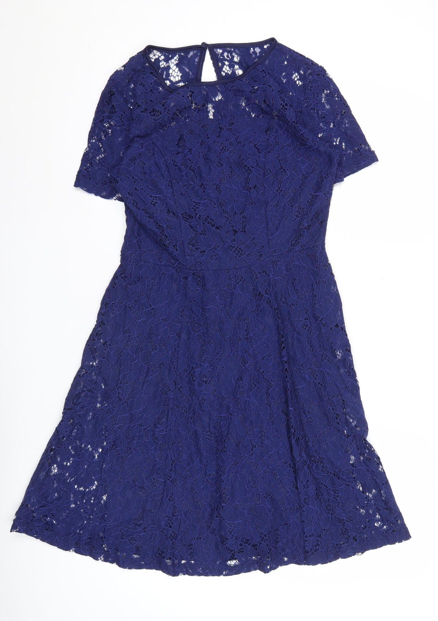 Dorothy Perkins Women’s Blue Lace A-Line Dress UK 10 Short Sleeve