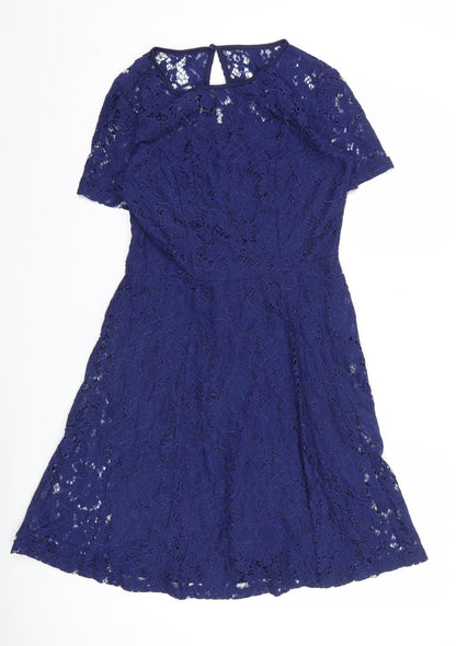 Dorothy Perkins Women’s Blue Lace A-Line Dress UK 10 Short Sleeve
