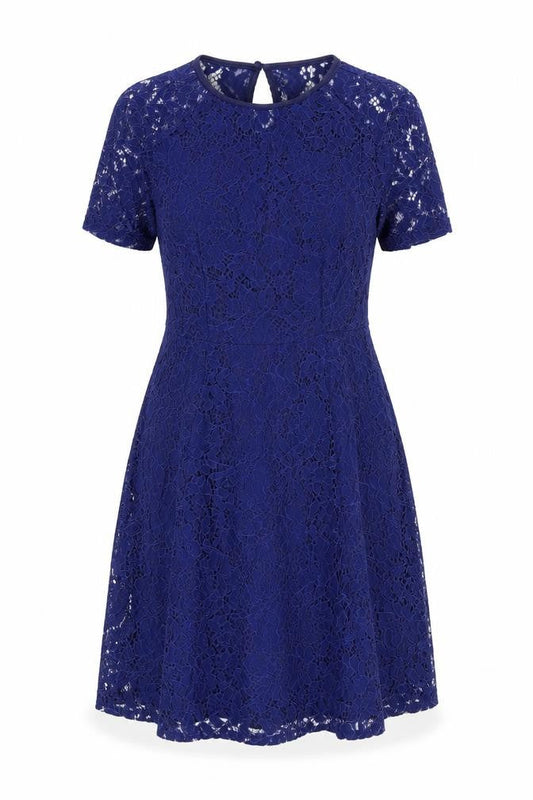 Dorothy Perkins Women’s Blue Lace A-Line Dress UK 10 Short Sleeve