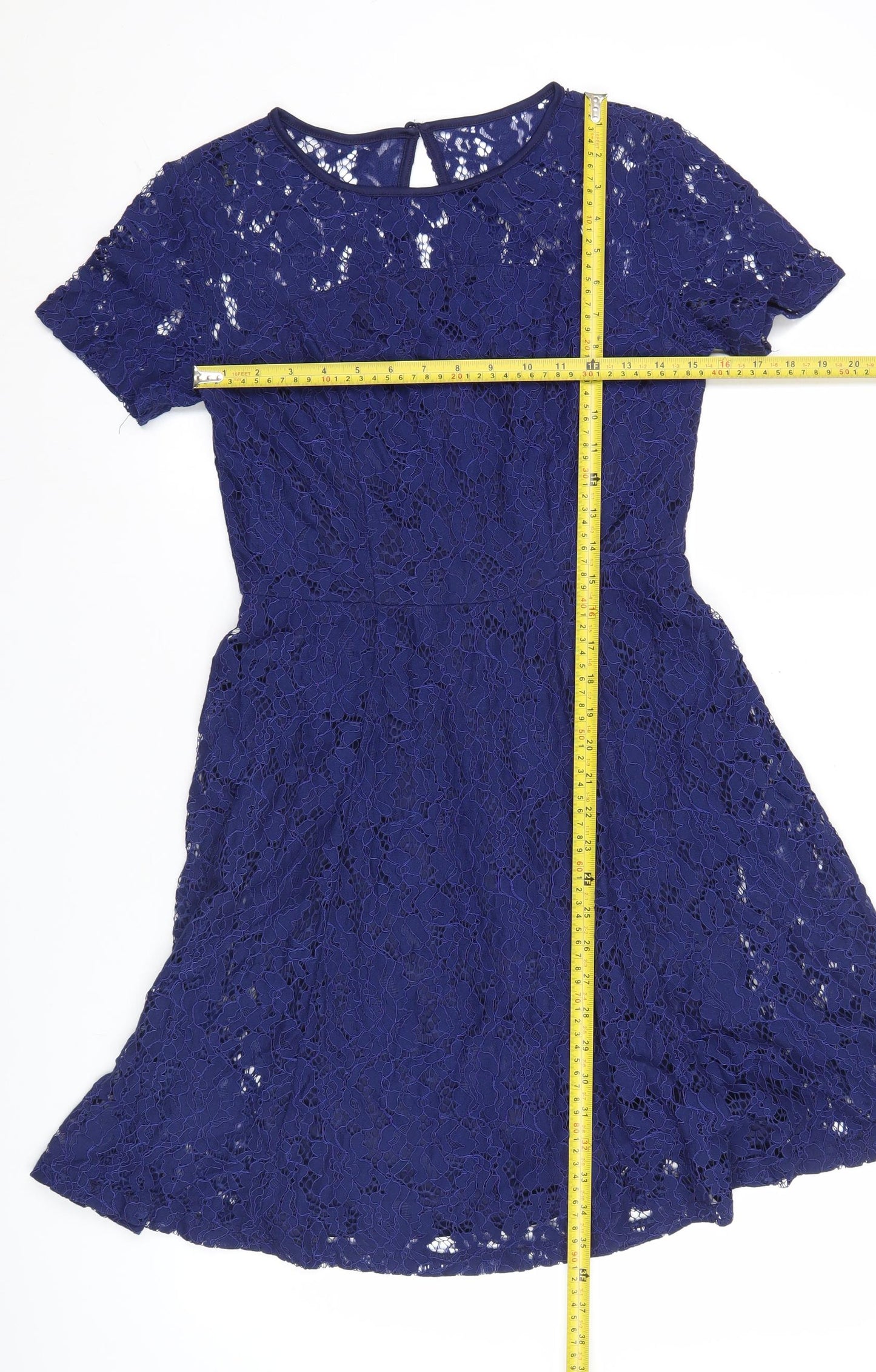 Dorothy Perkins Women’s Blue Lace A-Line Dress UK 10 Short Sleeve