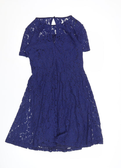 Dorothy Perkins Women’s Blue Lace A-Line Dress UK 10 Short Sleeve