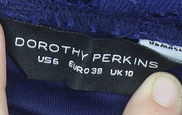 Dorothy Perkins Women’s Blue Lace A-Line Dress UK 10 Short Sleeve