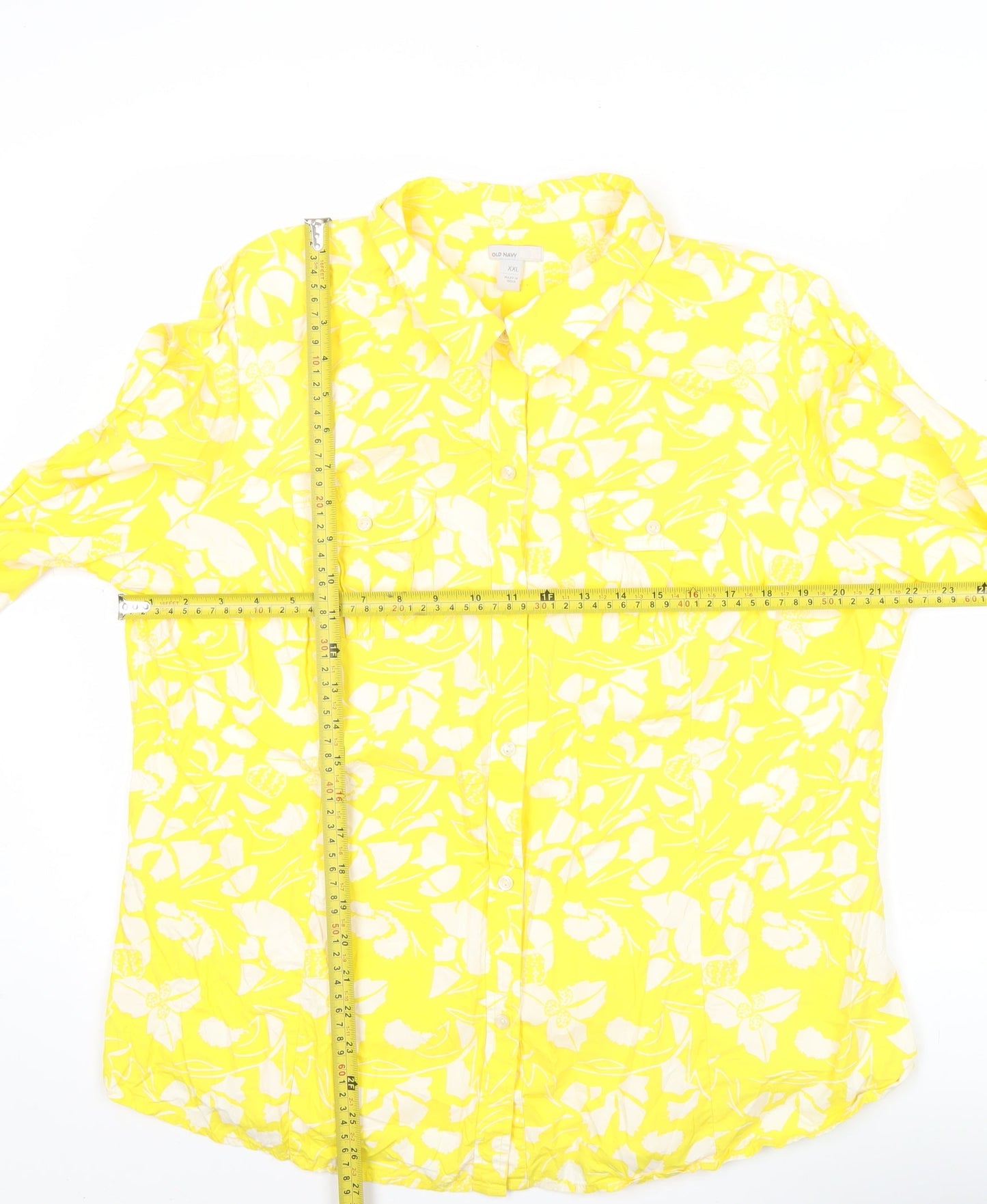 Old Navy Women’s Yellow Floral Cotton Button-Up Shirt 2XL