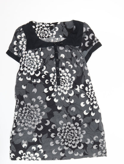 H&M Women’s Black Floral Shirt Dress UK 12 Short Sleeve
