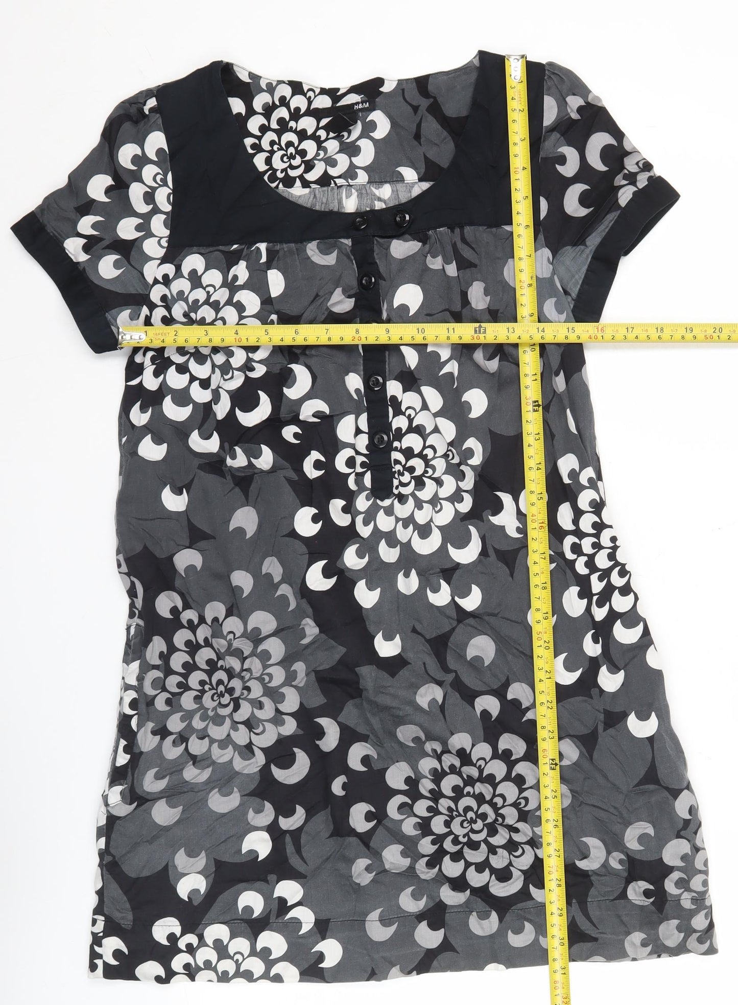 H&M Women’s Black Floral Shirt Dress UK 12 Short Sleeve