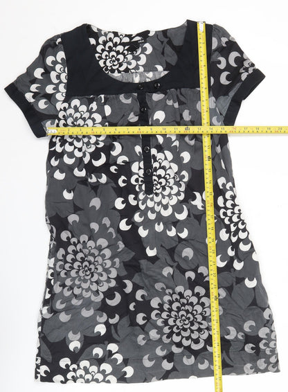 H&M Women’s Black Floral Shirt Dress UK 12 Short Sleeve