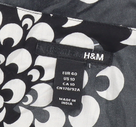 H&M Women’s Black Floral Shirt Dress UK 12 Short Sleeve
