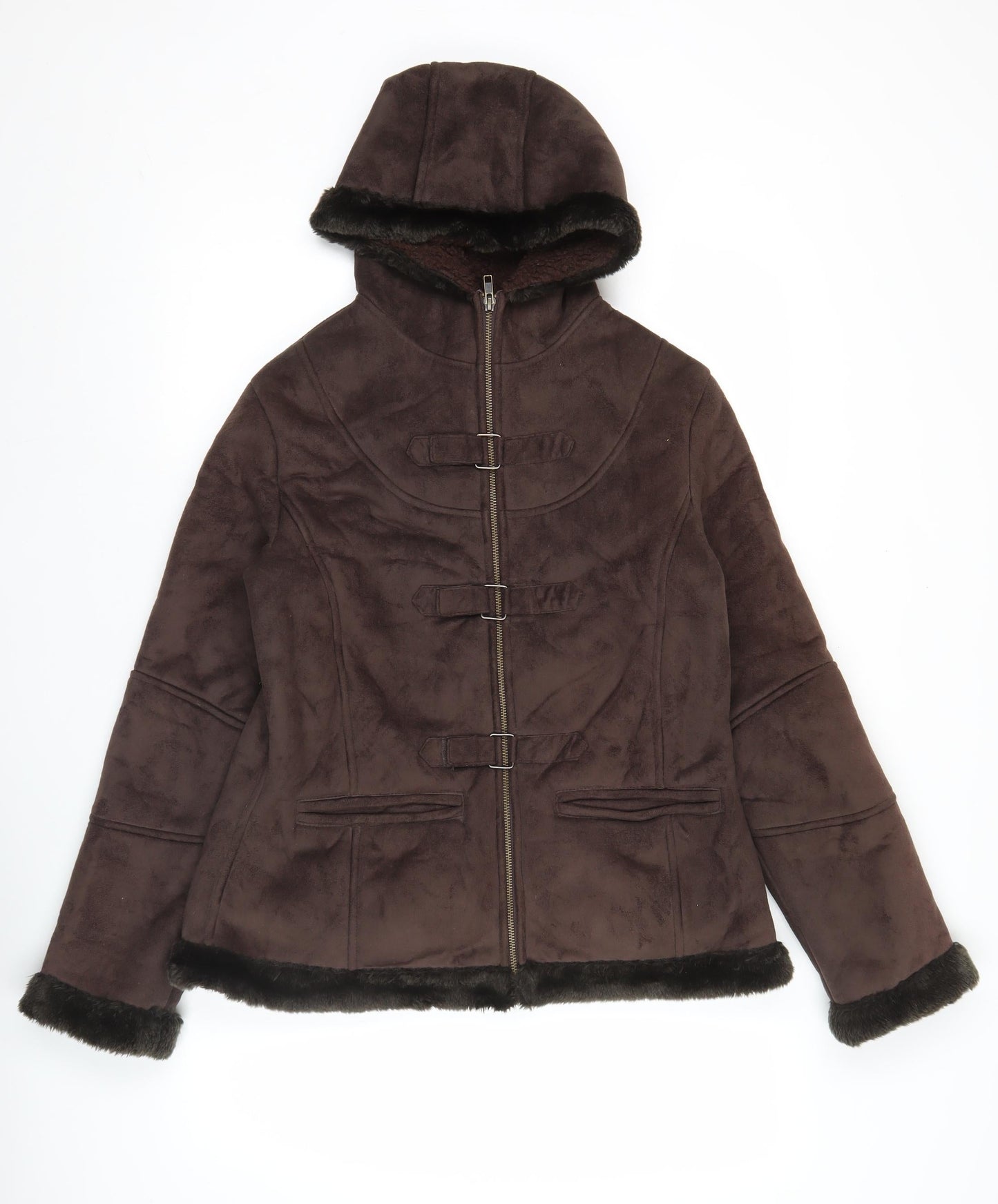 Avenue Womens Brown Hooded Winter Coat Size 14 Lined Polyester