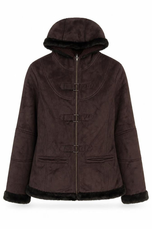 Avenue Womens Brown Hooded Winter Coat Size 14 Lined Polyester