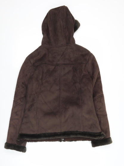 Avenue Womens Brown Hooded Winter Coat Size 14 Lined Polyester