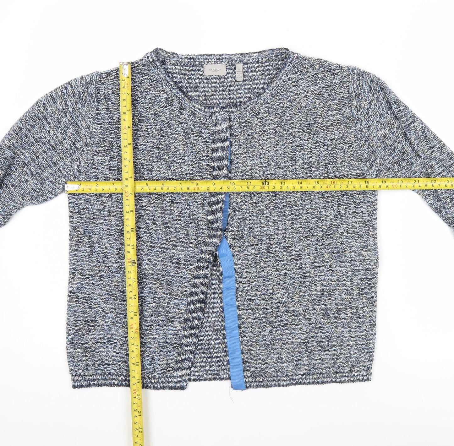 Marella Sport Women’s Blue Knit Cardigan M Crew Neck Long Sleeve