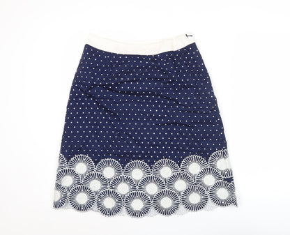 Boden Women’s Blue Cotton Embroidered Polka Dot Pencil Skirt Size 10