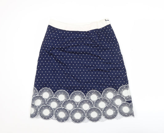 Boden Women’s Blue Cotton Embroidered Polka Dot Pencil Skirt Size 10
