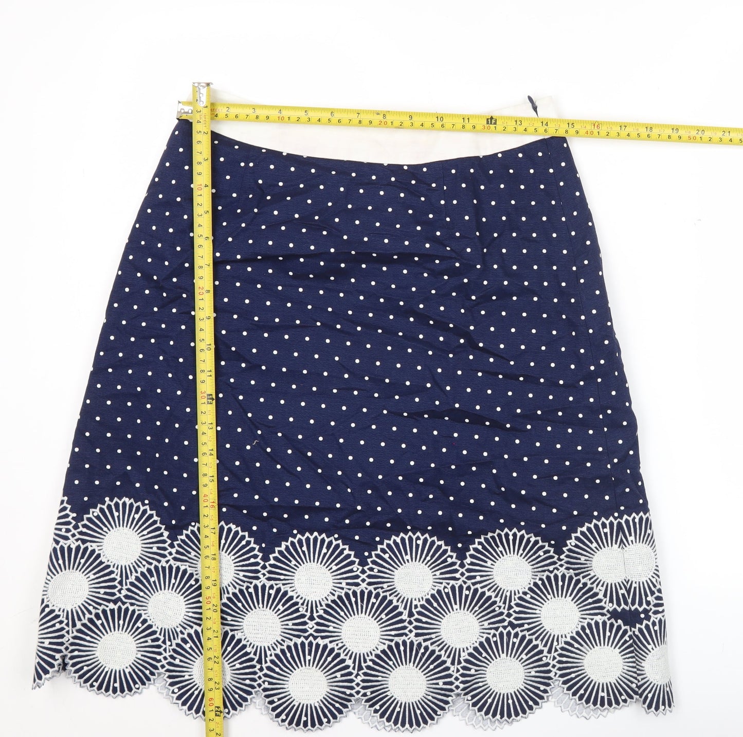 Boden Women’s Blue Cotton Embroidered Polka Dot Pencil Skirt Size 10