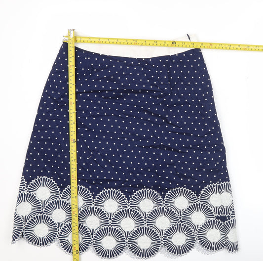 Boden Women’s Blue Cotton Embroidered Polka Dot Pencil Skirt Size 10
