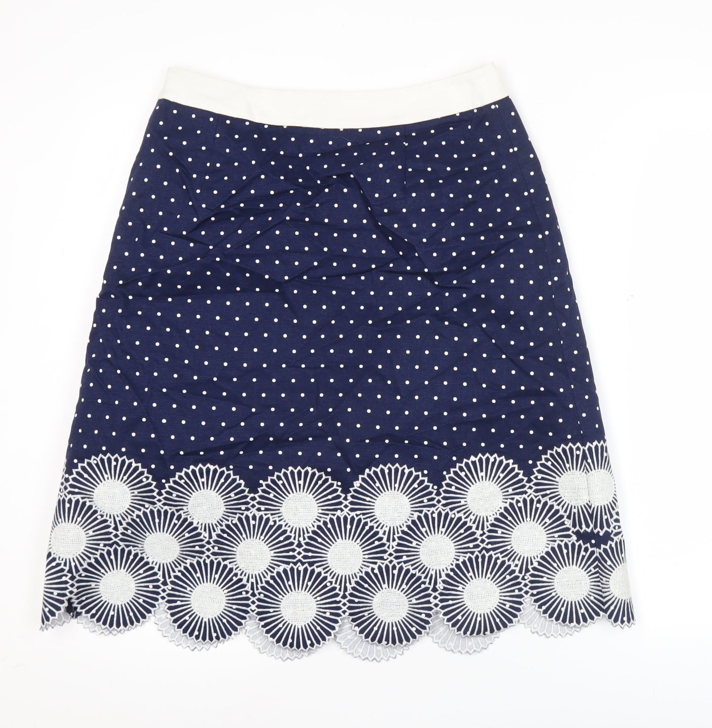 Boden Women’s Blue Cotton Embroidered Polka Dot Pencil Skirt Size 10