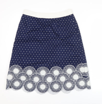 Boden Women’s Blue Cotton Embroidered Polka Dot Pencil Skirt Size 10