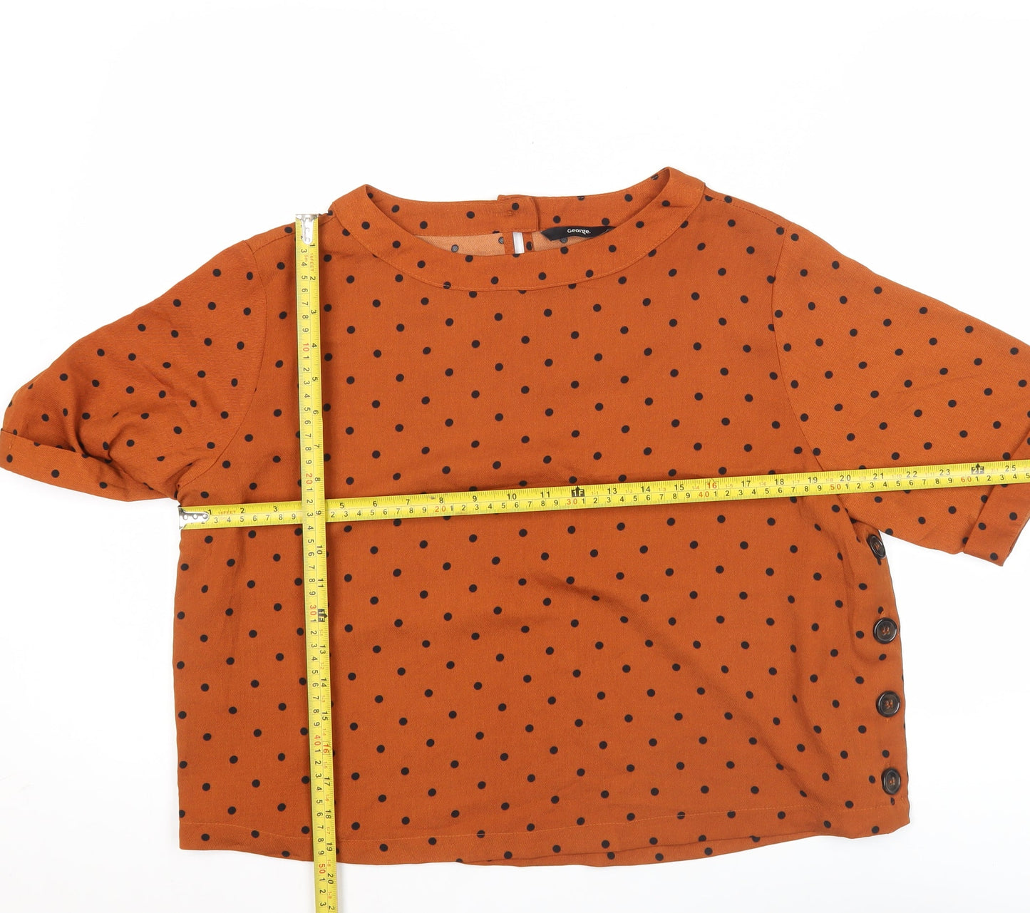George Women’s Brown Polka Dot Cropped Blouse UK 10 Short Sleeve