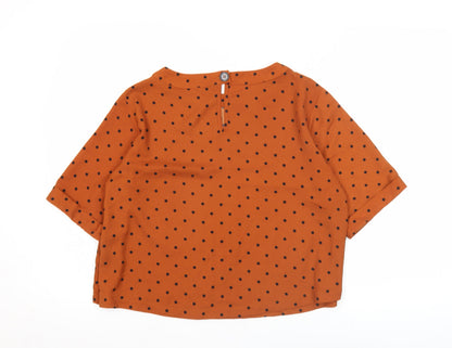 George Women’s Brown Polka Dot Cropped Blouse UK 10 Short Sleeve
