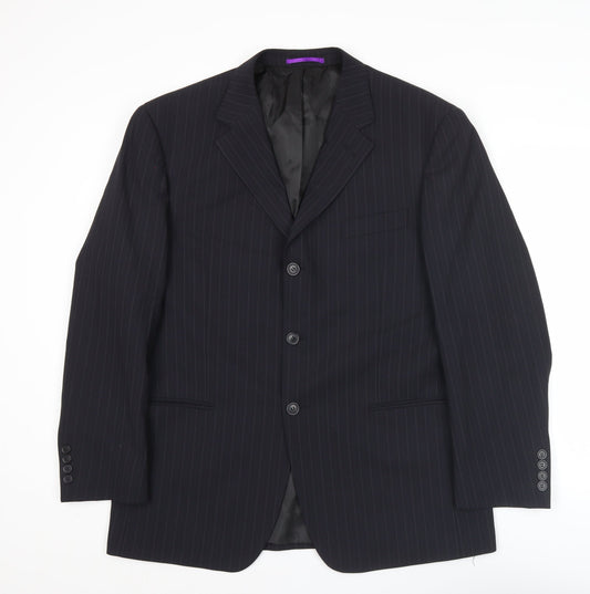 Taylor & Wright Men's Black Pinstripe 42R Suit Jacket Wool Blend