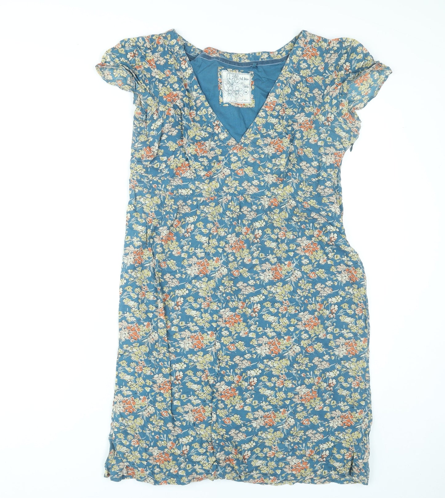 Fat Face Women’s Blue Floral Viscose Knee Length Wrap Dress Size 14