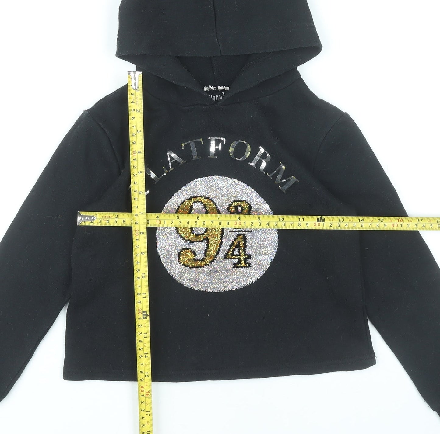 Harry Potter Girls Black Hoodie 9-10 Years Pullover Glitter Platform 9¾