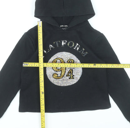Harry Potter Girls Black Hoodie 9-10 Years Pullover Glitter Platform 9¾