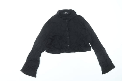 Bershka Women’s Black Cropped Button-Up Shirt Long Sleeve Viscose S