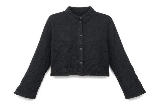 Bershka Women’s Black Cropped Button-Up Shirt Long Sleeve Viscose S