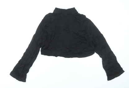 Bershka Women’s Black Cropped Button-Up Shirt Long Sleeve Viscose S
