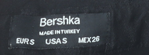 Bershka Women’s Black Cropped Button-Up Shirt Long Sleeve Viscose S