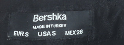 Bershka Women’s Black Cropped Button-Up Shirt Long Sleeve Viscose S