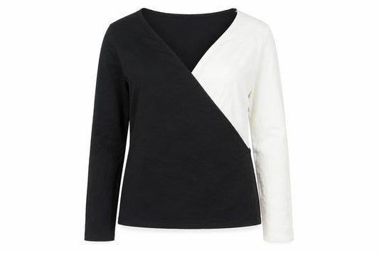 Karen Millen Women’s Black White Wrap Blouse UK 12 Long Sleeve Top