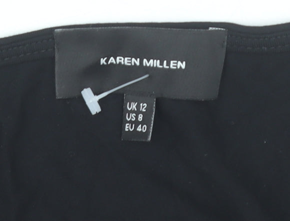 Karen Millen Women’s Black White Wrap Blouse UK 12 Long Sleeve Top