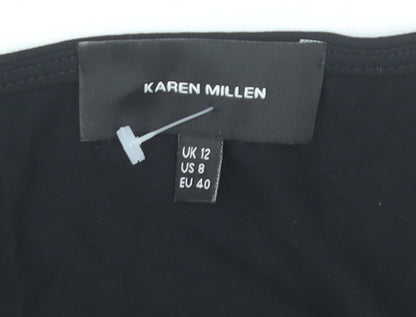 Karen Millen Women’s Black White Wrap Blouse UK 12 Long Sleeve Top