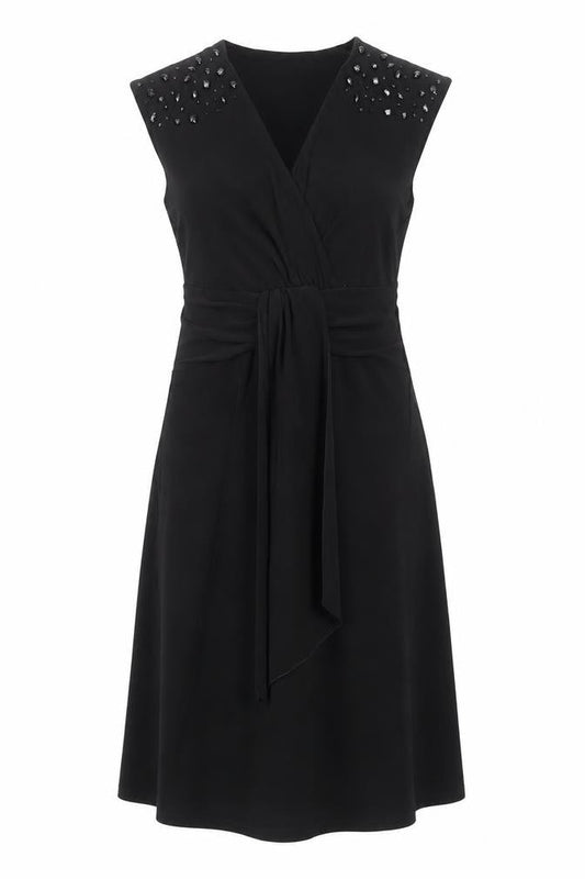 Joanna Hope Women’s Black Size 12 Sleeveless Beaded Wrap Dress