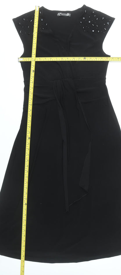 Joanna Hope Women’s Black Size 12 Sleeveless Beaded Wrap Dress