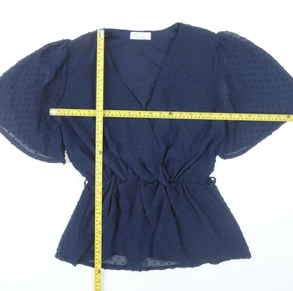 Quiz Women’s Blue Wrap Blouse UK 10 Flared Sleeve Chiffon